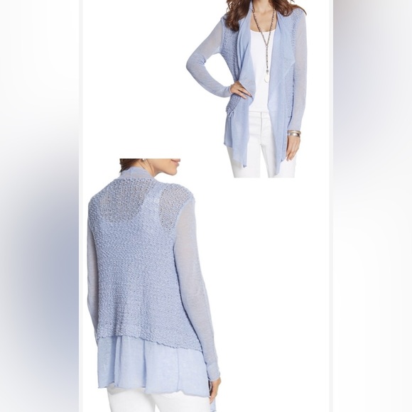 Chico's Size 1 Flap Front Kyanite Blue Tweed Cathleen Cardigan Sweater Women’s - Picture 8 of 9